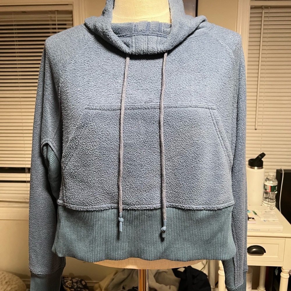 Free People Blue Textured Cropped Hoodie